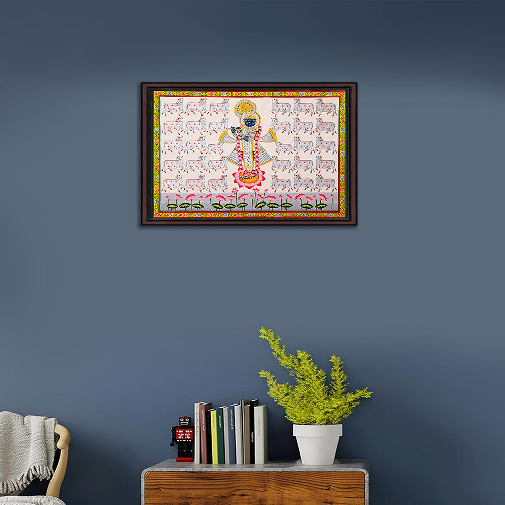 Shrinathji Gau-Seva Pichwai Painting – Hand-Painted Rajasthani Art (3 x 4 ft)