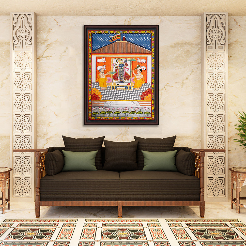 Shrinathji Pichwai Painting – Hand-Painted Rajasthani Art (3 x 6 ft)