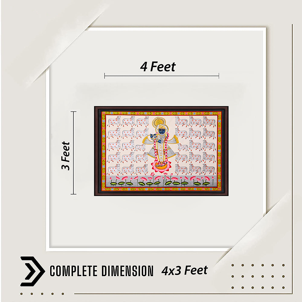 Shrinathji Gau-Seva Pichwai Painting – Hand-Painted Rajasthani Art (3 x 4 ft)