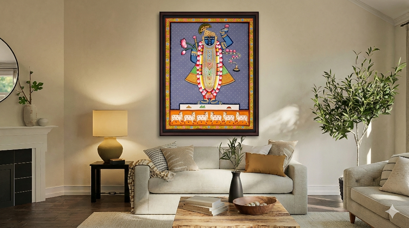 The Divine 'Gau-Charan' Shrinathji: Hand-Painted Rajasthani Pichwai