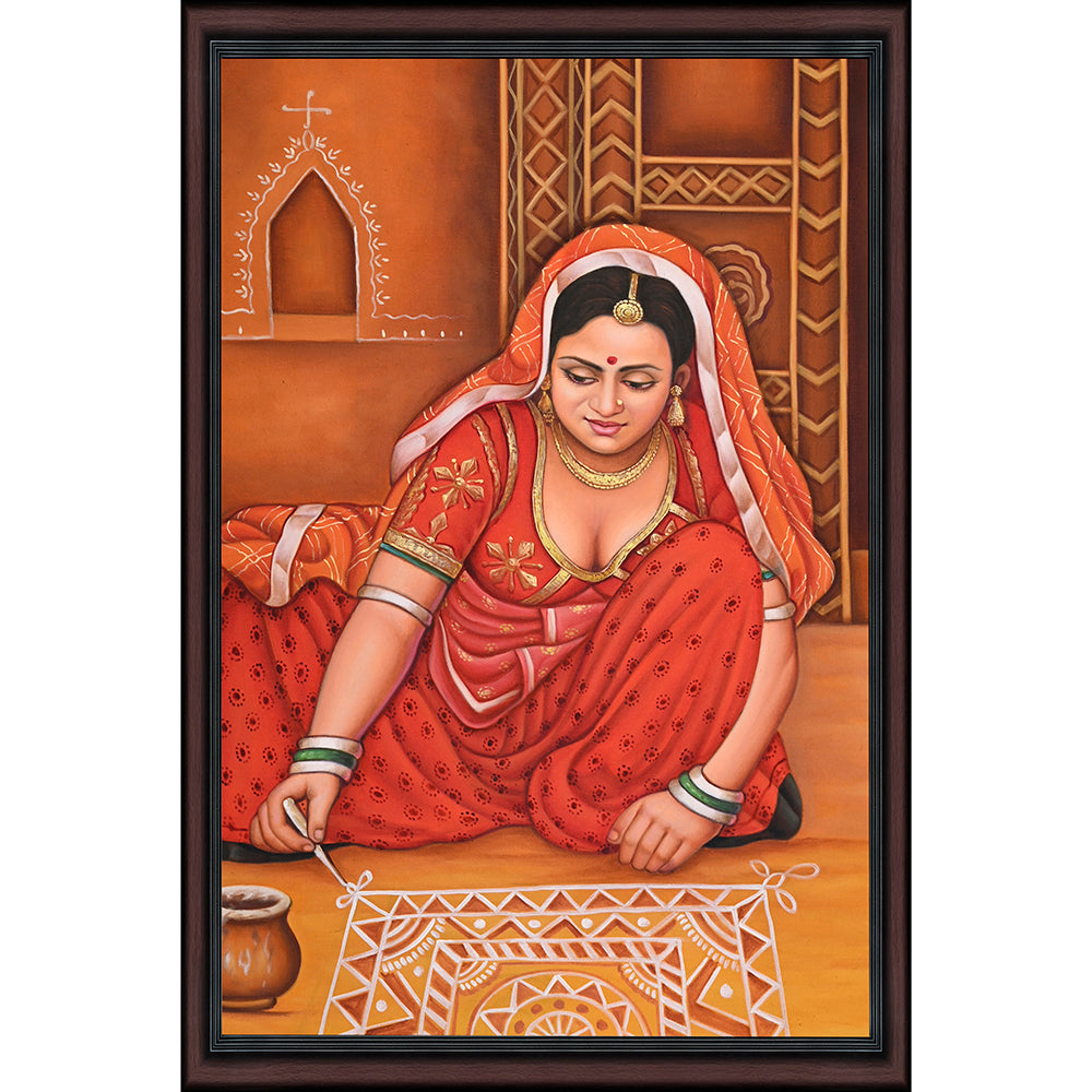 Rajasthani Woman Making Rangoli – Canvas Art
