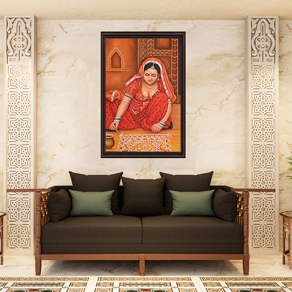 Rajasthani Woman Making Rangoli – Canvas Art