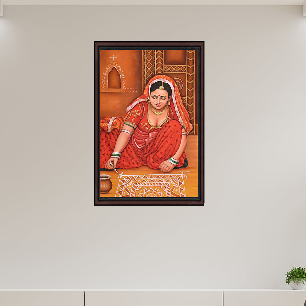 Rajasthani Woman Making Rangoli – Canvas Art