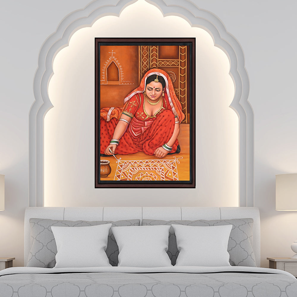 Rajasthani Woman Making Rangoli – Canvas Art
