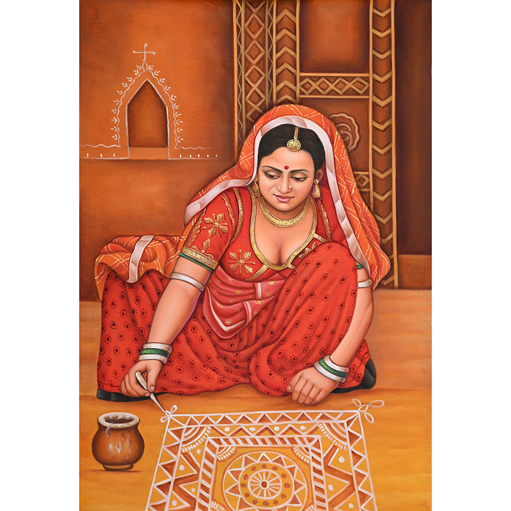 Rajasthani Woman Making Rangoli – Canvas Art