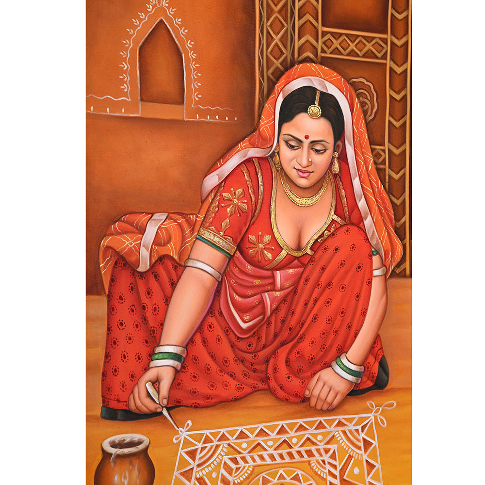 Rajasthani Woman Making Rangoli – Canvas Art