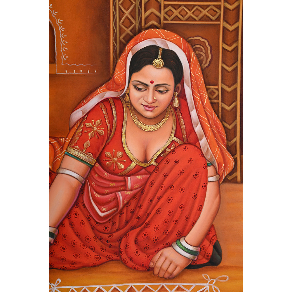 Rajasthani Woman Making Rangoli – Canvas Art