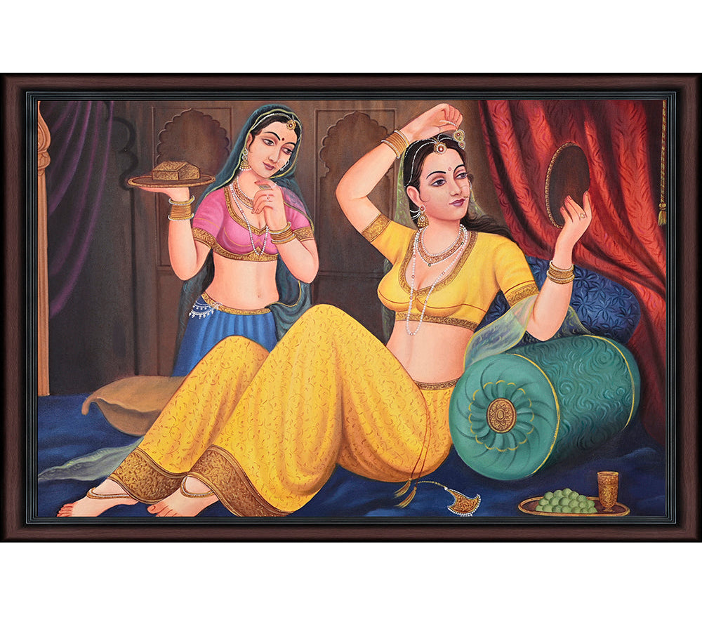 Rajasthani Women in Shringar Canvas Painting - Hand-Painted Acrylic Art