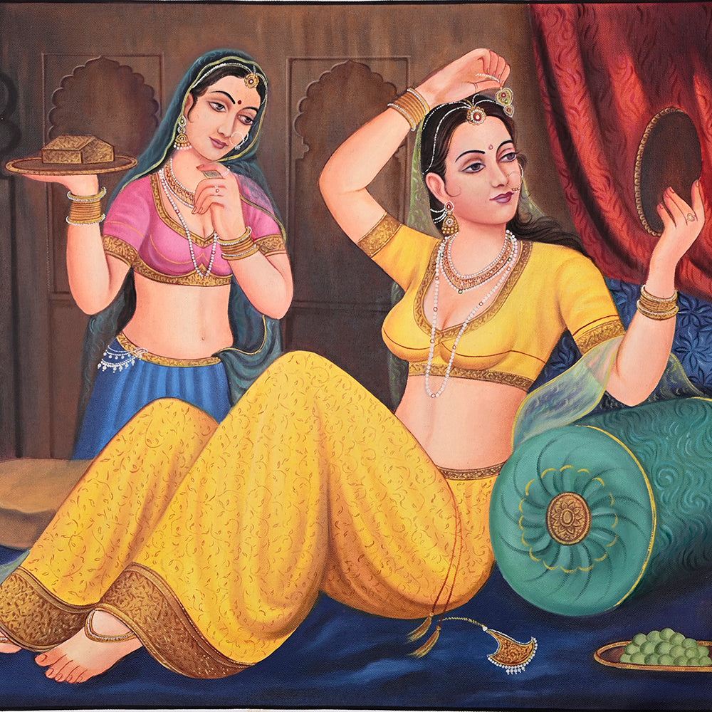 Rajasthani Women in Shringar Canvas Painting - Hand-Painted Acrylic Art