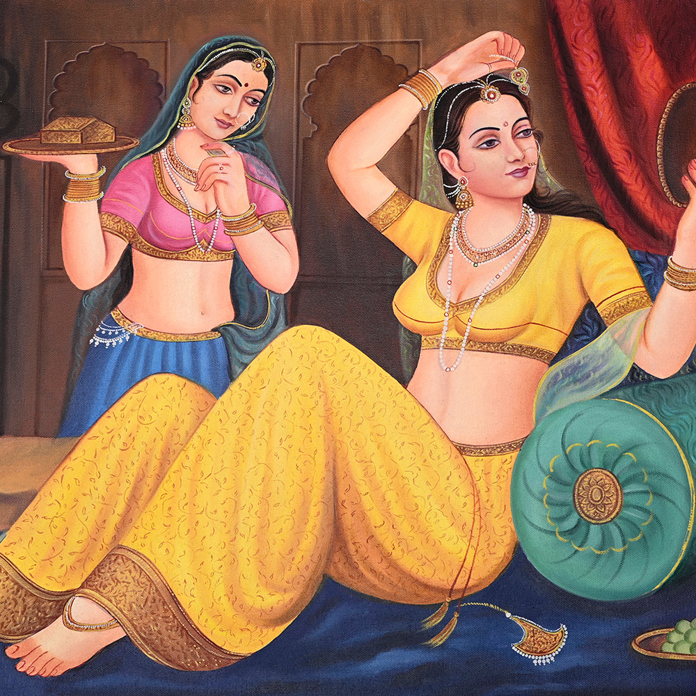 Rajasthani Women in Shringar Canvas Painting - Hand-Painted Acrylic Art
