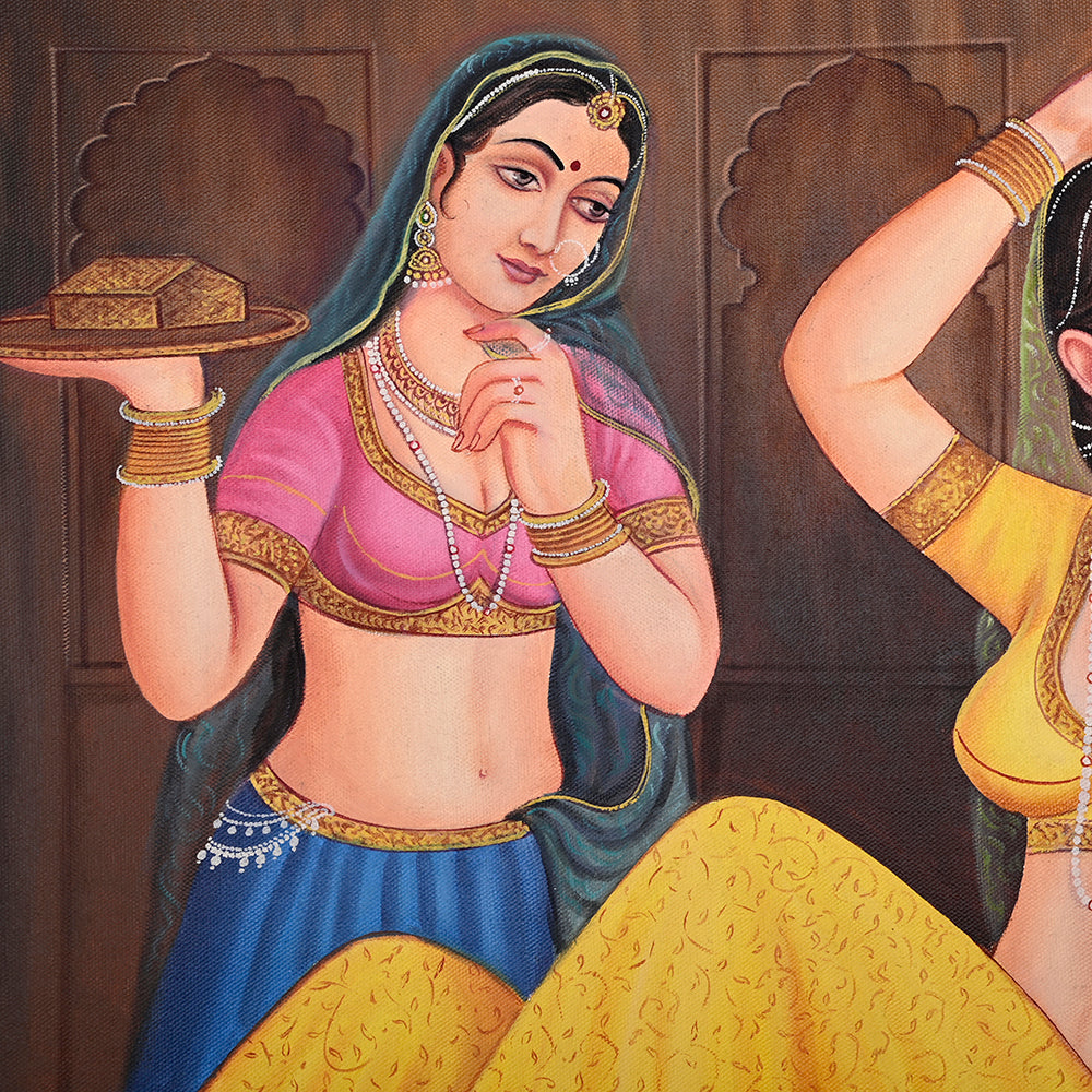Rajasthani Women in Shringar Canvas Painting - Hand-Painted Acrylic Art