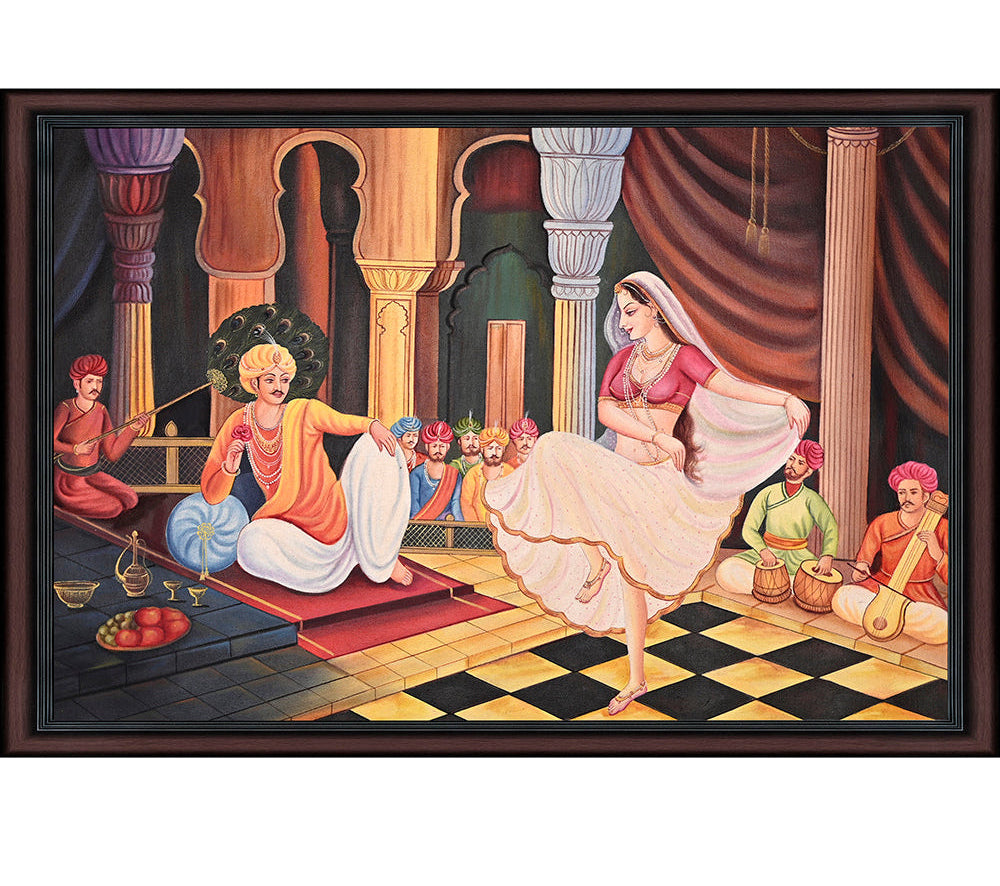 Rajasthani Court Dance Canvas Painting - Hand-Painted Acrylic Art