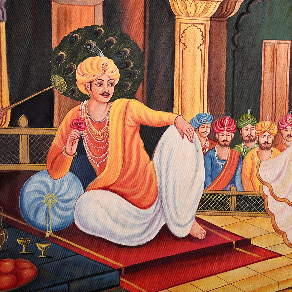 Rajasthani Court Dance Canvas Painting - Hand-Painted Acrylic Art