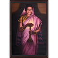 Rajasthani Woman with Candle Canvas Painting - Hand-Painted Acrylic Art