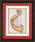 Jewelled Veena with Peacock Scroll — Musical Instrument Miniature on Paper