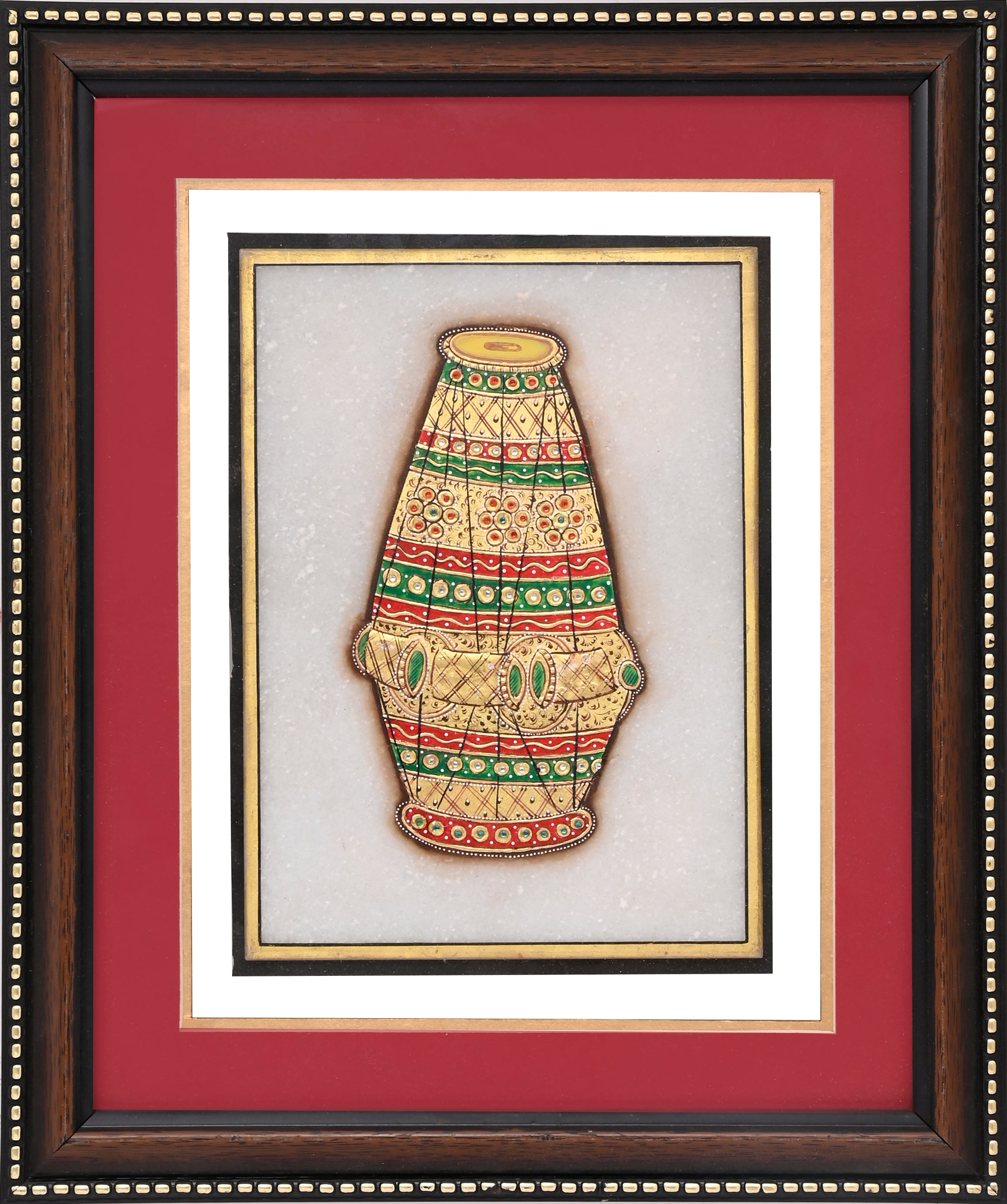 Ornate Dholak — Musical Instrument Miniature Painting on Paper