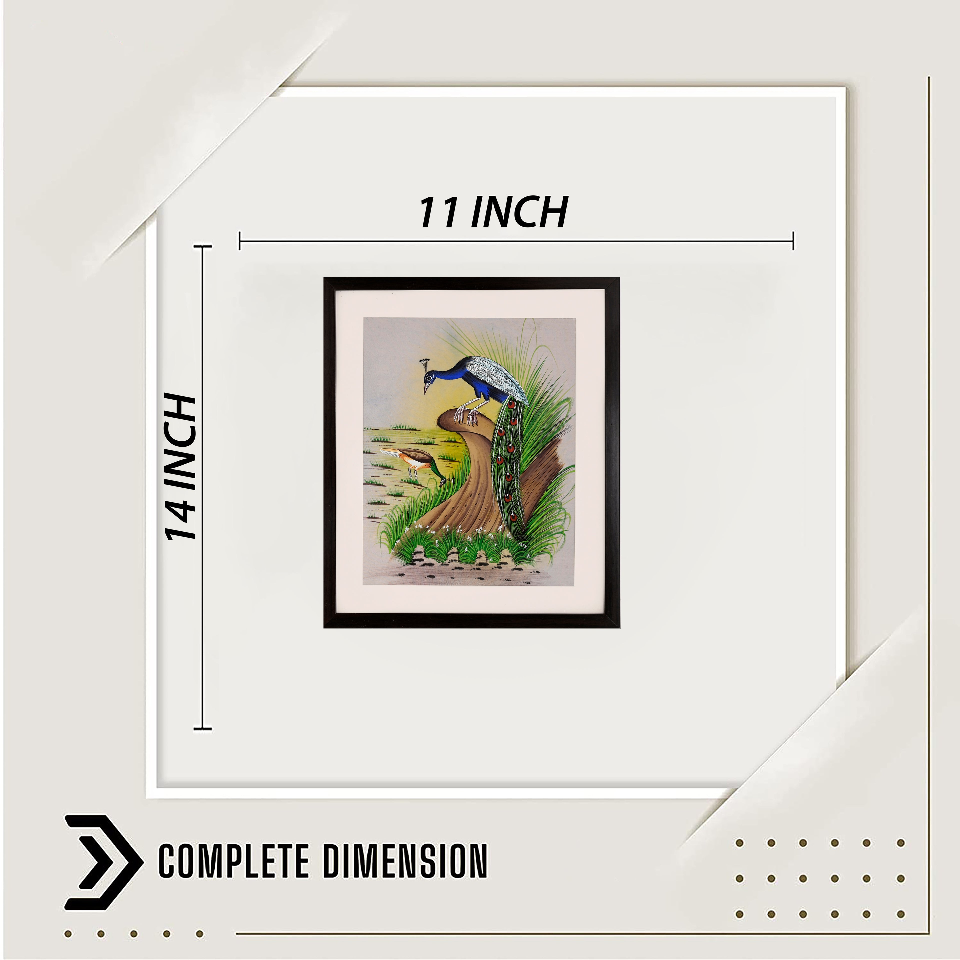 Peacock and Jacana by a Grassy Shore — Cloth Painting (14×11 in)