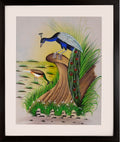 Peacock and Jacana by a Grassy Shore — Cloth Painting (14×11 in)