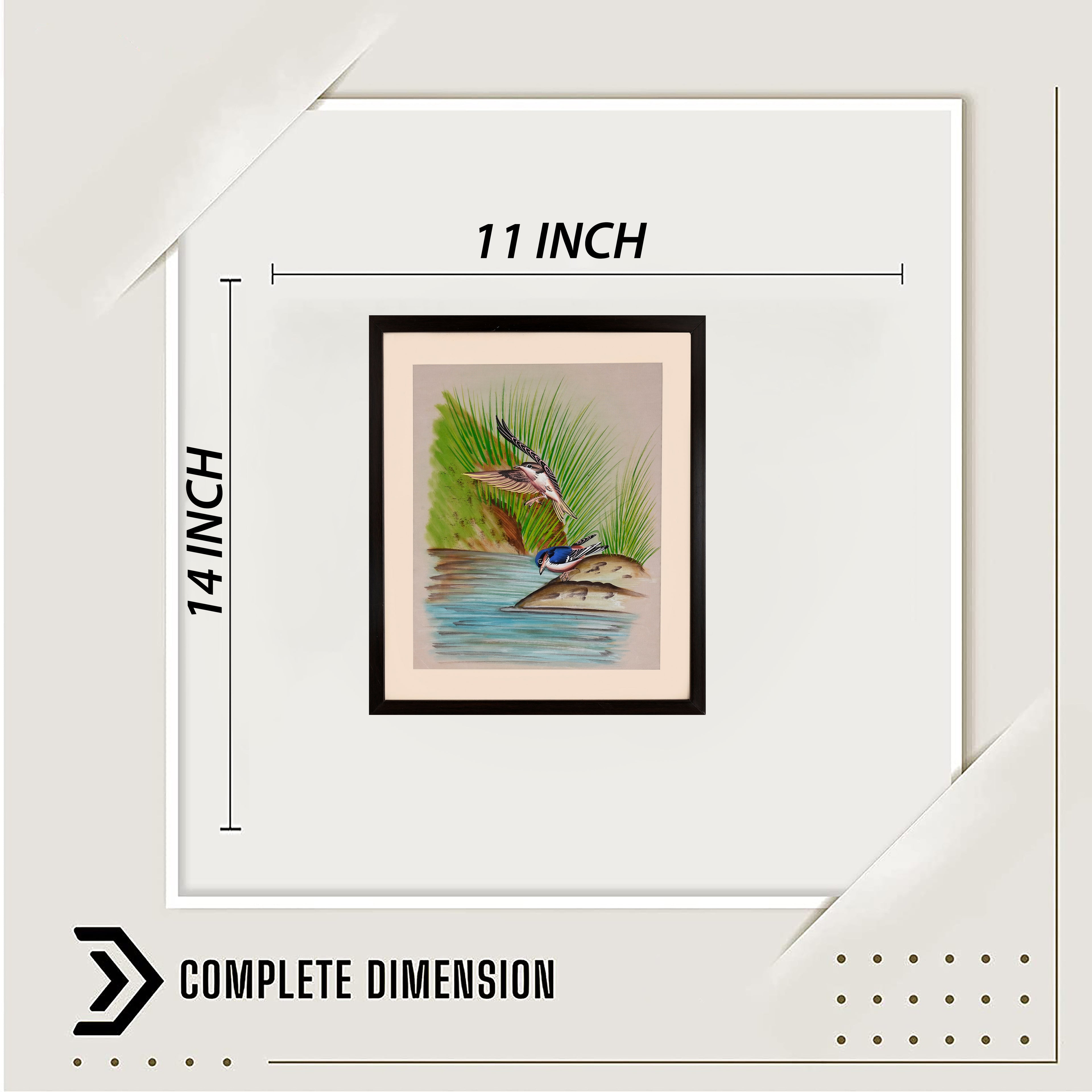 Two River Birds in Flight by a Palm Shore — Bird Miniature on Paper (14×11 in)