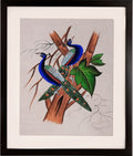 Pair of Indian Peacocks in a Tree — Bird Miniature on Paper (14×11 in)