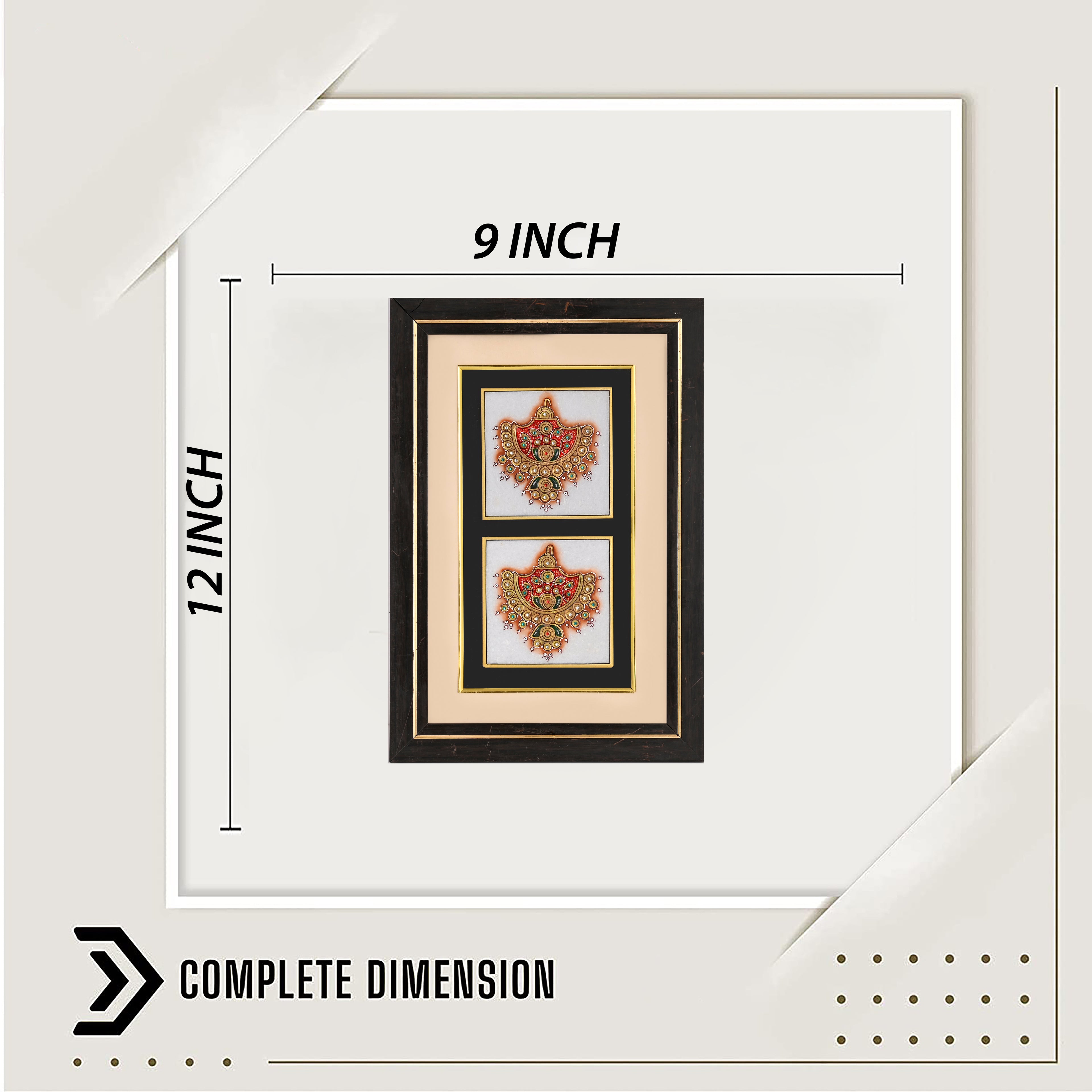 Pair of Fan-Shaped Kundan Pendants — Jewellery Study Miniature on Paper (12×9 in)