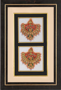 Pair of Fan-Shaped Kundan Pendants — Jewellery Study Miniature on Paper (12×9 in)