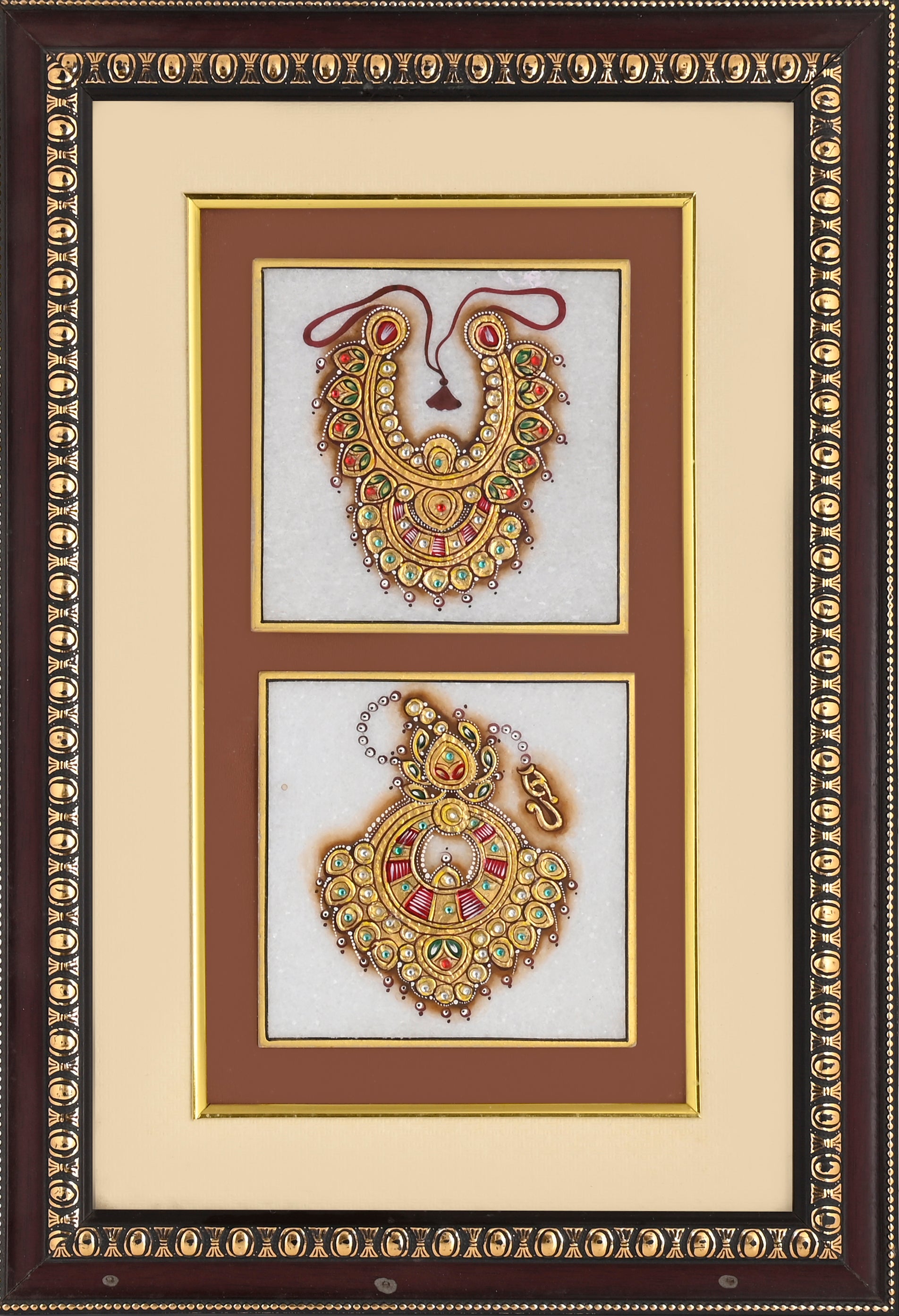 Crescent Necklace & Chandbali Earring — Jewellery Study Miniature on Paper (12×9 in)