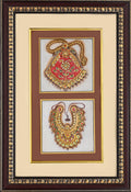 Shield Pendant & Crescent Necklace — Jewellery Study Miniature on Paper (12×9 in)