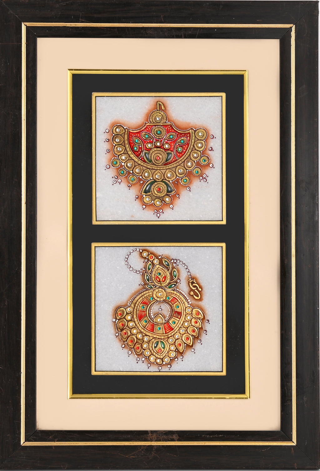 Fan Pendant & Circular Chandelier Earring — Jewellery Study Miniature on Paper (12×9 in)