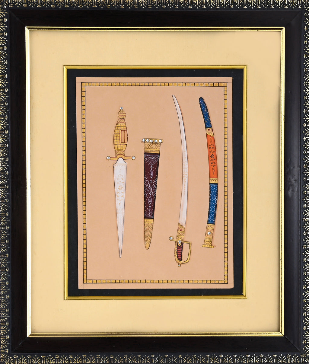 Three Indian Blades — Arms Study Miniature on Paper (12×11 in)