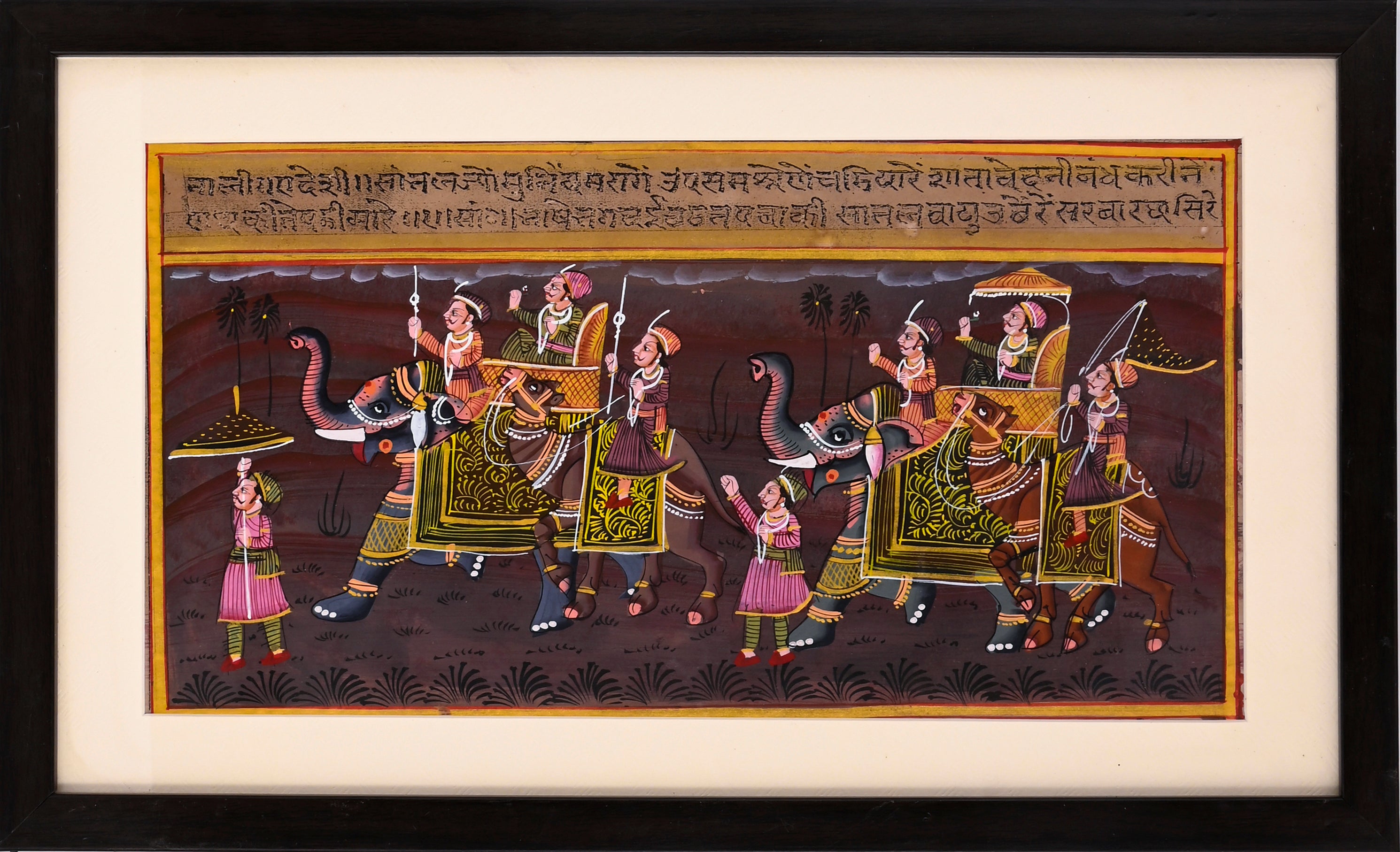 Royal Elephant Procession — Rajasthani Folk Miniature on Paper (12×11 in)