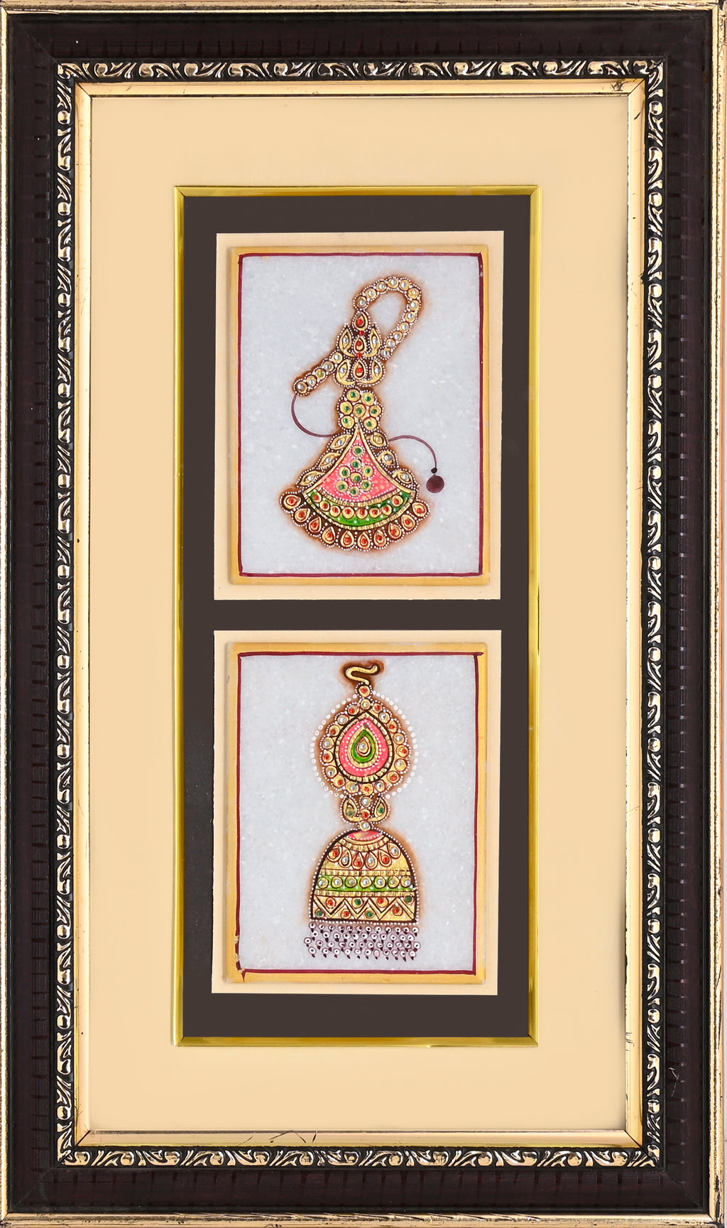Pair of Royal Jewellery Studies — Jhumar & Jhumka — Miniature on Paper (12×11 in)