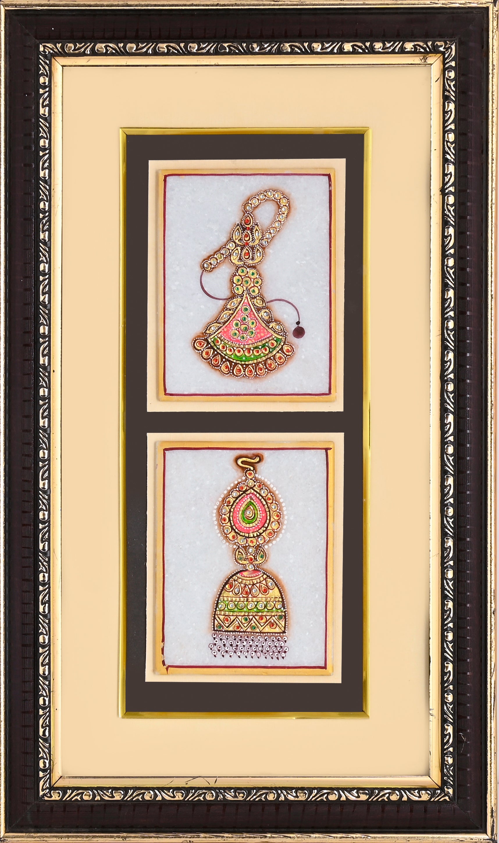 Pair of Royal Jewellery Studies — Jhumar & Jhumka — Miniature on Paper (12×11 in)