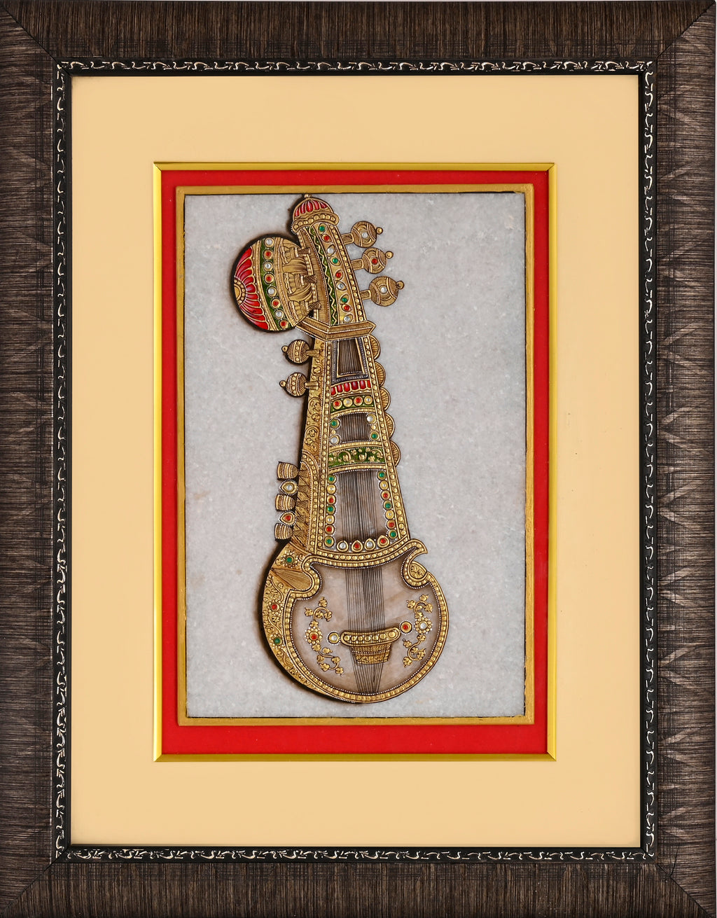 Jewelled Sarangi — Musical Instrument Study Miniature on Paper (14×11 in)