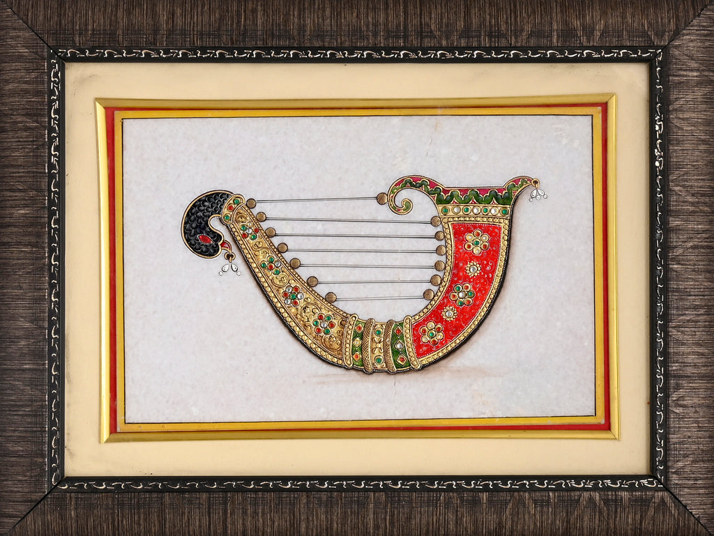 Jewelled Veena — Musical Instrument Study on Marble (14×11 in)
