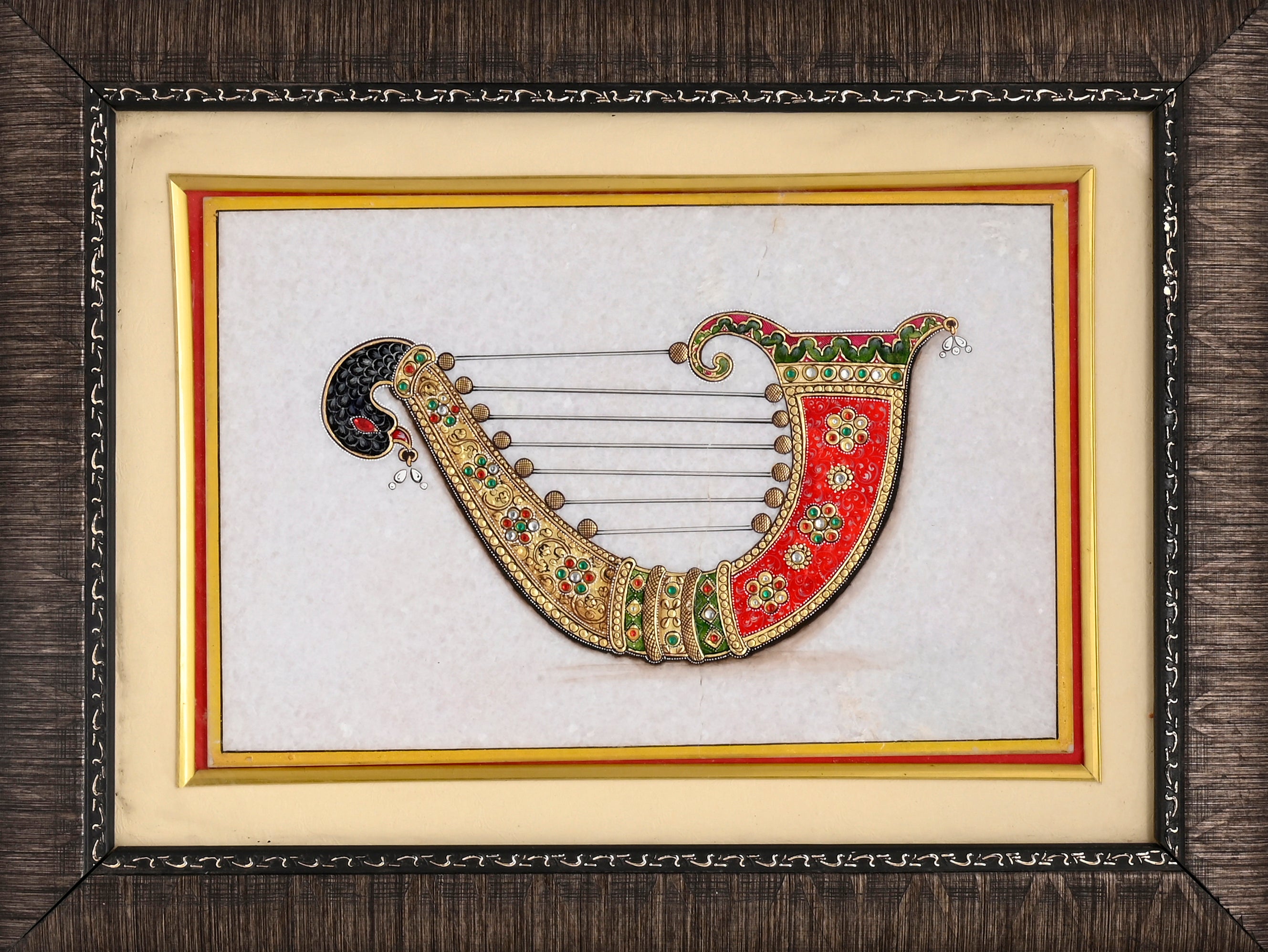 Jewelled Veena — Musical Instrument Study on Marble (14×11 in)