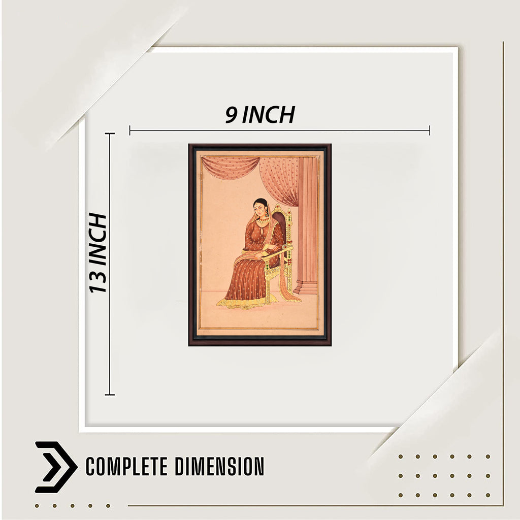 Seated Queen on a Jewelled Throne — Company School Portrait Miniature on Paper (13×9 in)