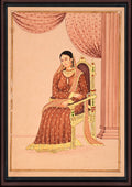 Seated Queen on a Jewelled Throne — Company School Portrait Miniature on Paper (13×9 in)