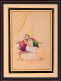 Lady at Her Toilette with Mirror — Company School Miniature on Paper (13×9 in)