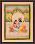Radha Krishna by Moonlight on a Garden Terrace — Miniature on Paper (13×9 in)