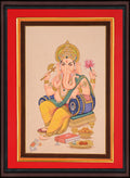 Lord Ganesha with Scriptures and Offerings — Devotional Miniature on Paper (13×9 in)