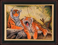 Two Bengal Tigers Resting in a Forest — Wildlife Miniature on Paper (14×11 in)