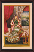 Rajput Noblewoman with Huqqa — Hand-Painted Miniature in Palace Interior