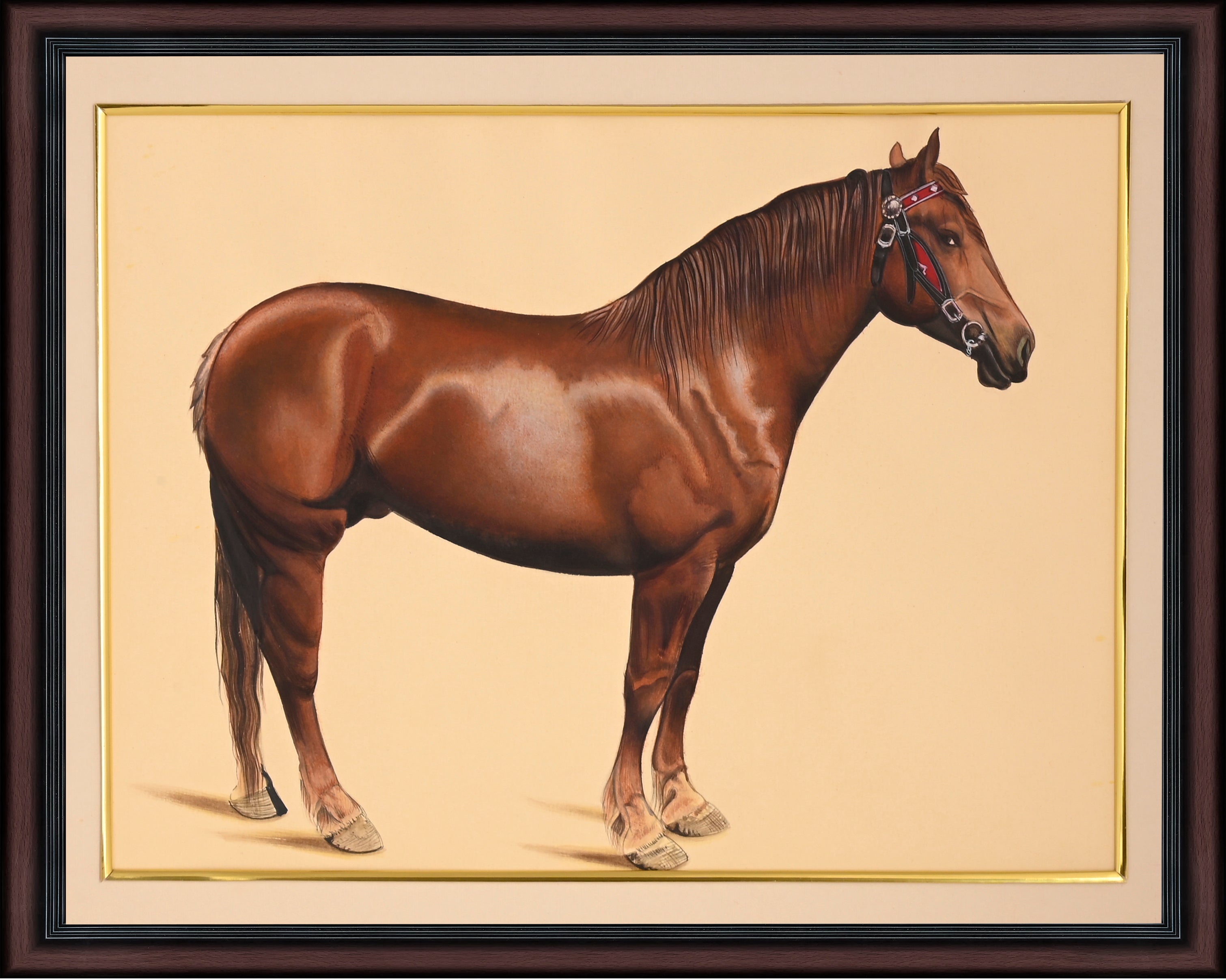 Chestnut Horse — Hand-Painted Equestrian Miniature on Paper