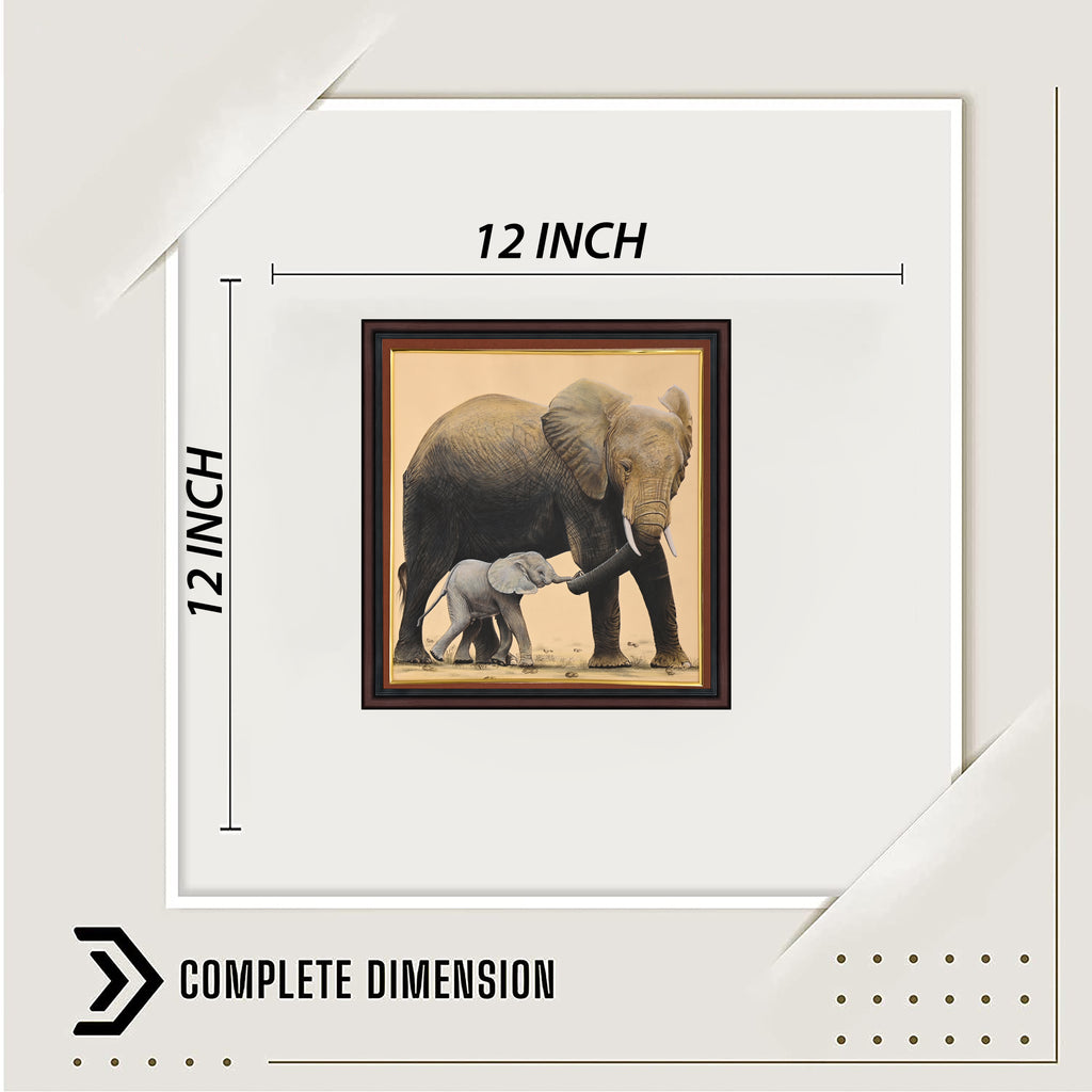 Mother Elephant and Calf — Wildlife Miniature on Paper (12×12 in)