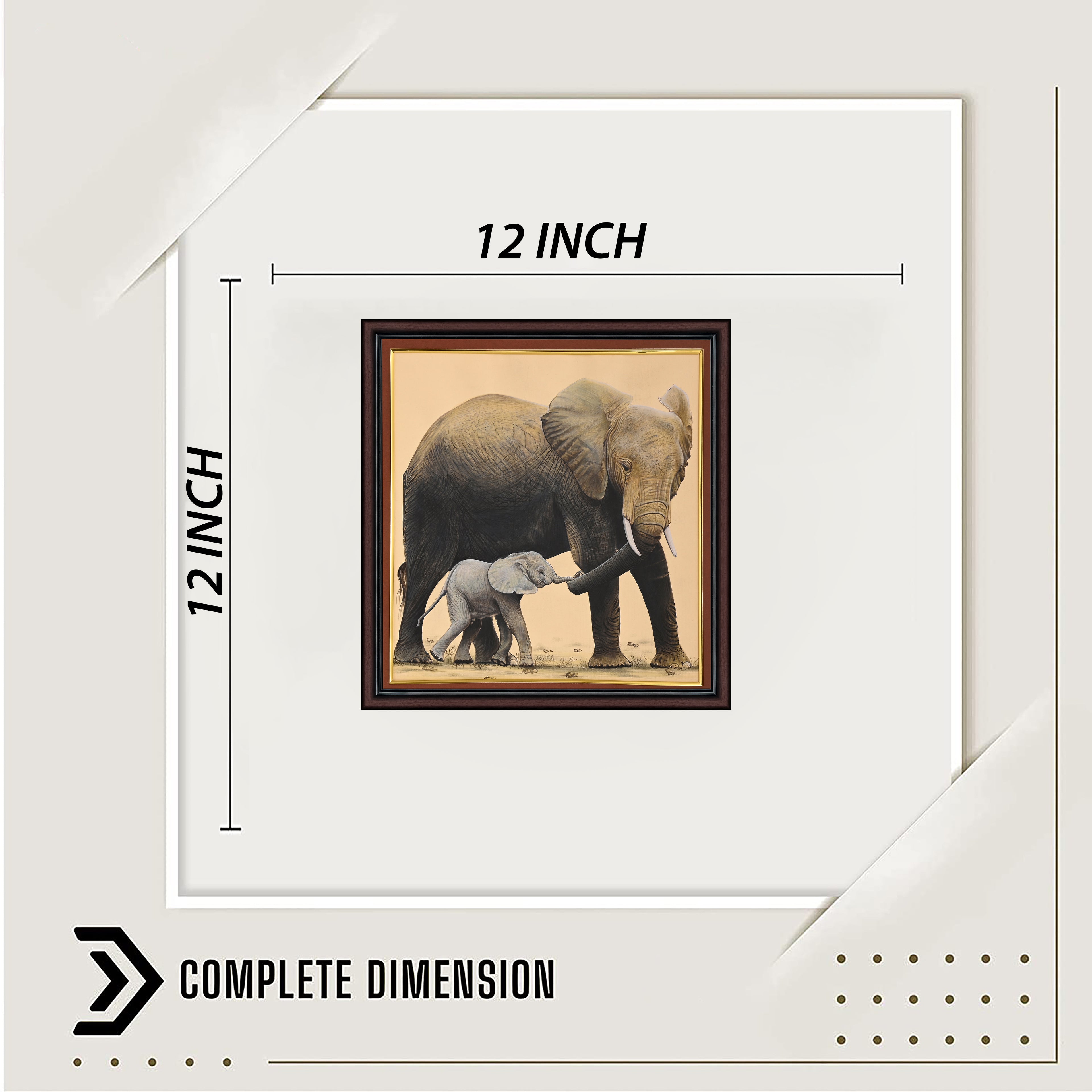Mother Elephant and Calf — Wildlife Miniature on Paper (12×12 in)