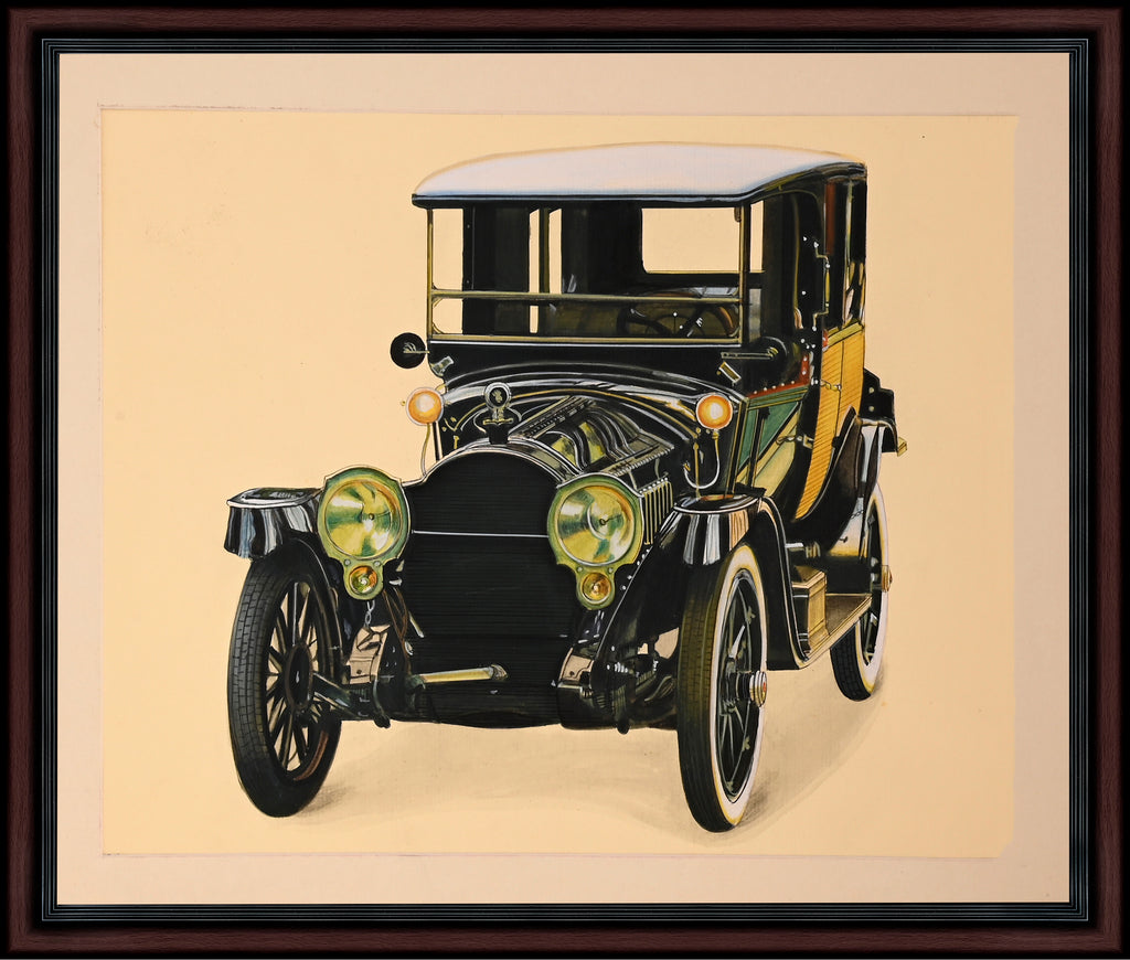 Vintage Automobile — Hand-Painted Miniature on Paper