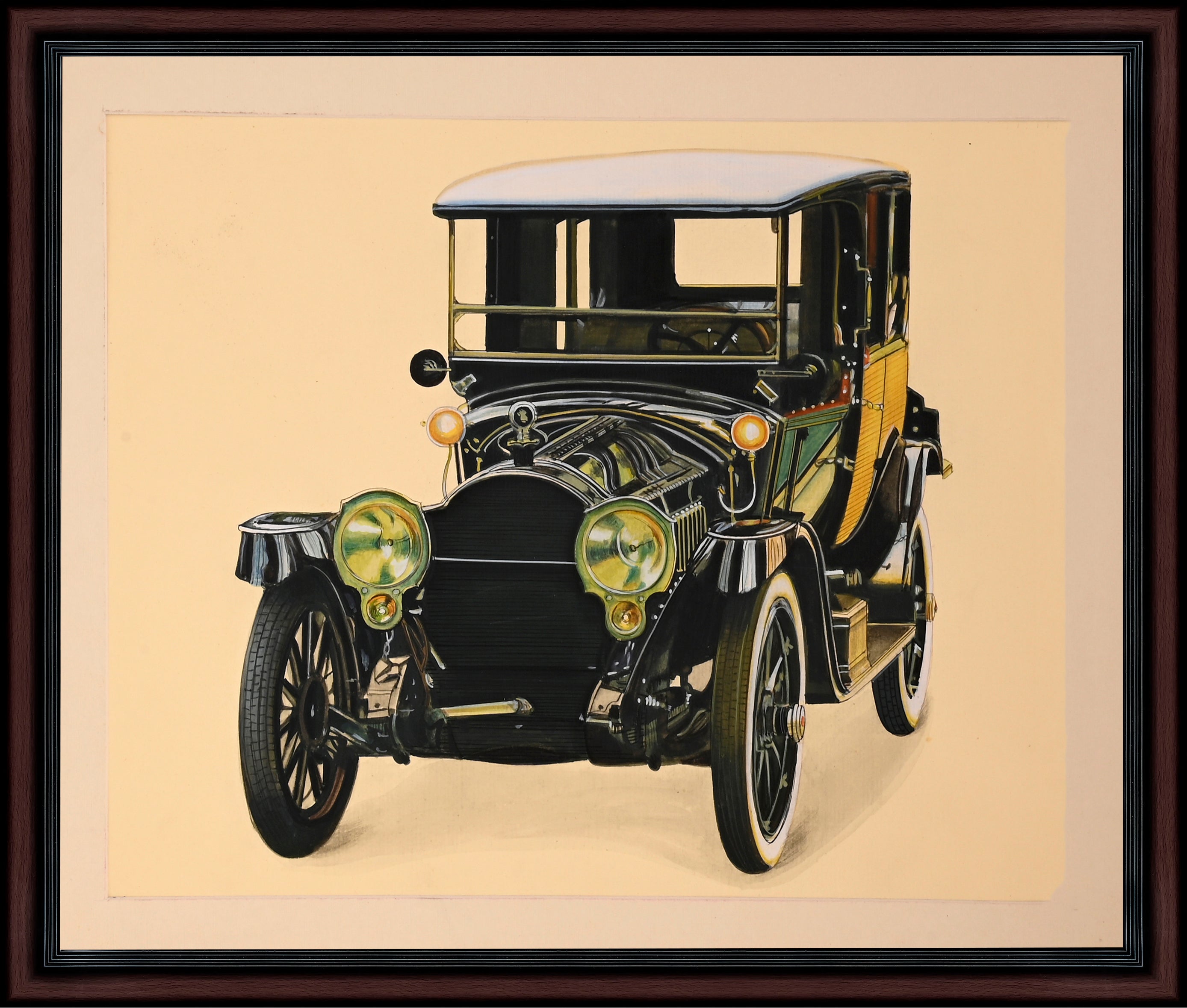 Vintage Automobile — Hand-Painted Miniature on Paper