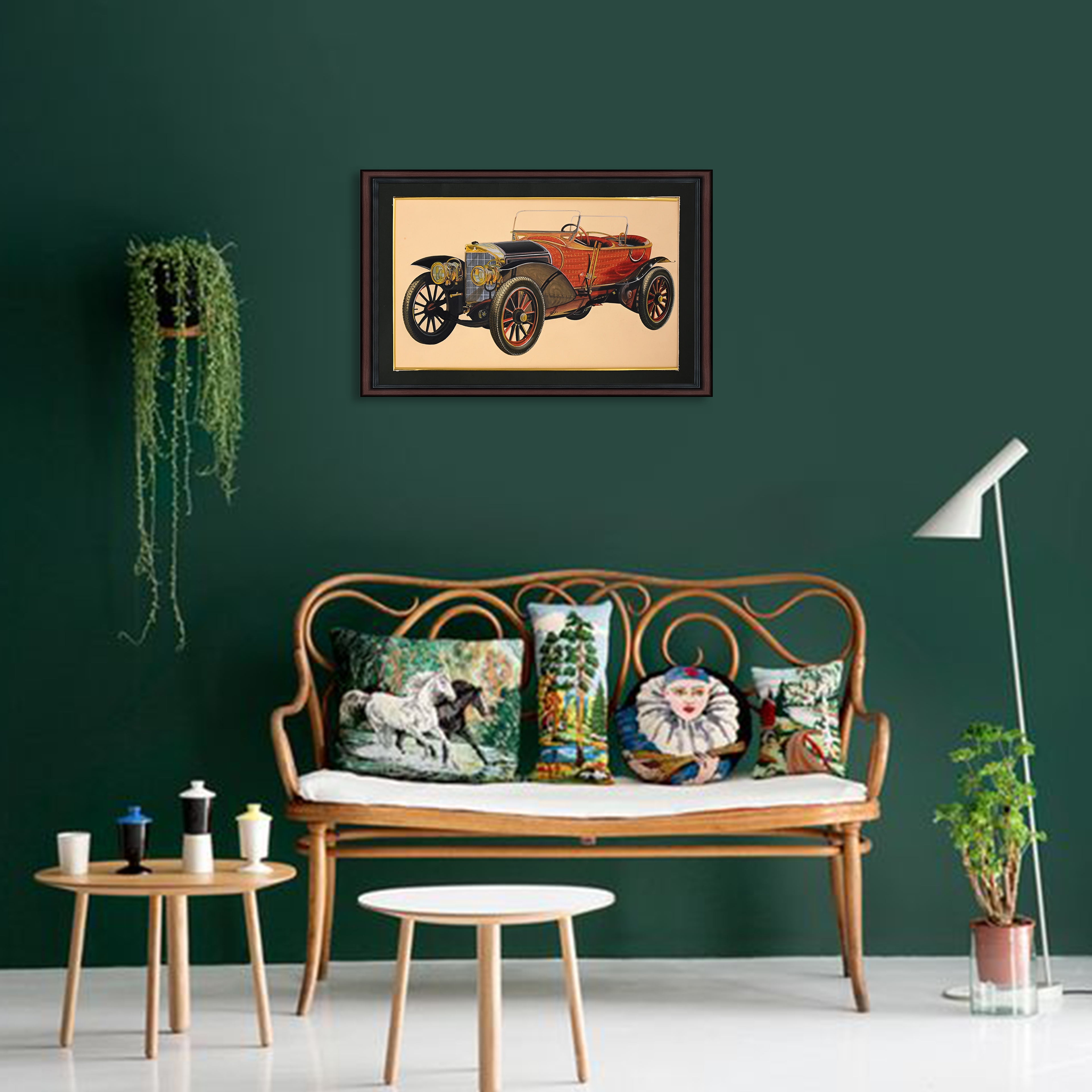 Vintage Touring Car — Indian Miniature on Paper (15×9 in)