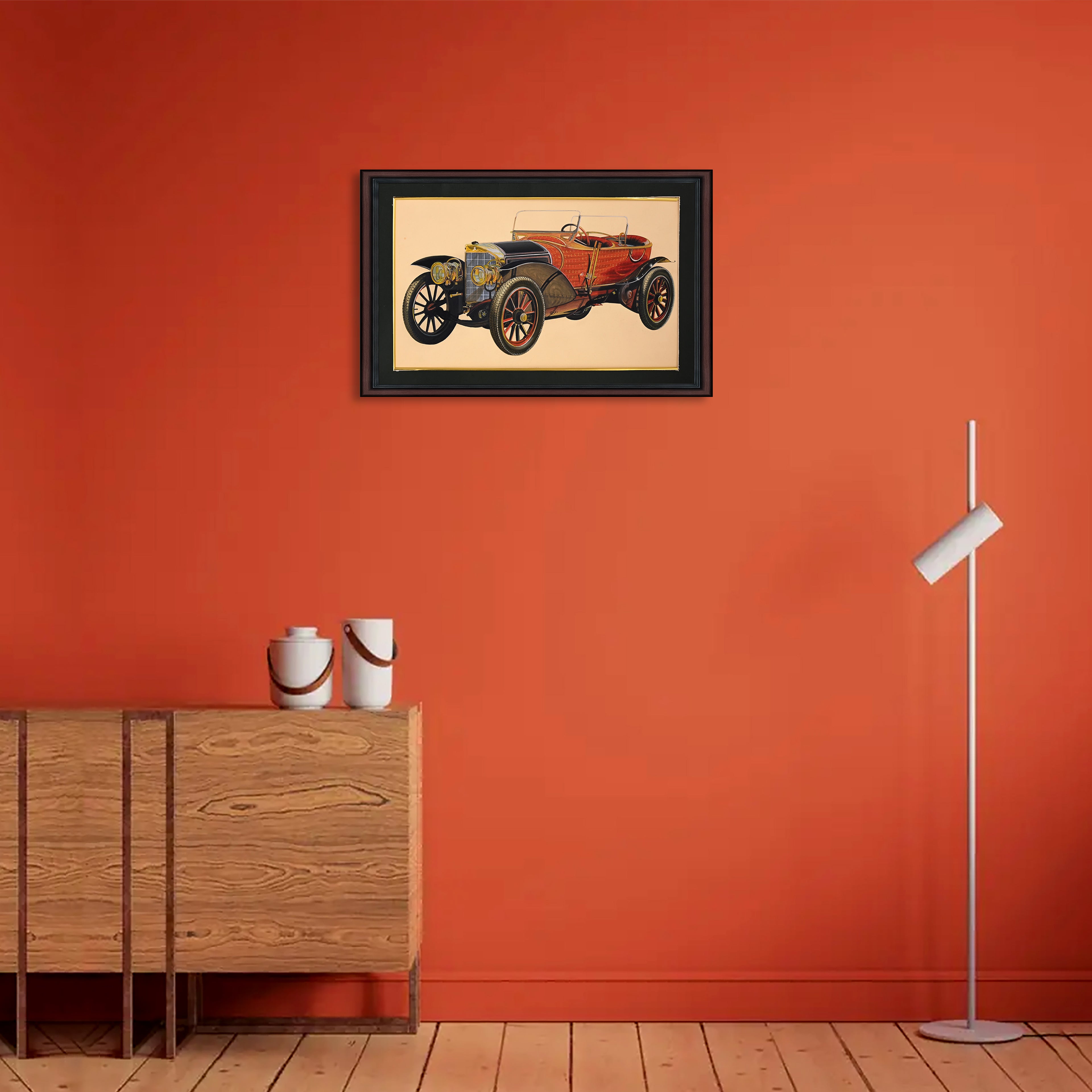 Vintage Touring Car — Indian Miniature on Paper (15×9 in)